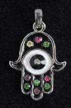 Jeweled Hamsa Necklace with Stones and evil eye