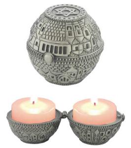 Jerusalem Globe Pewter Candle holders