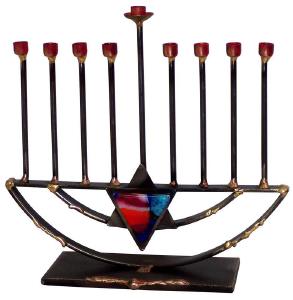 Metal and Fused Glass Rod Menorah