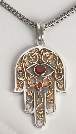gold and ruby hamsa pendant