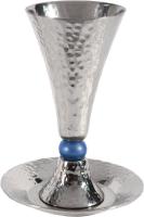 Hammered metal Kiddush Cup & Coaster set in blue