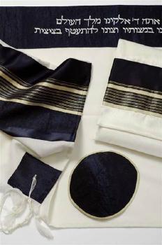 Blue gold mens wool tallit set