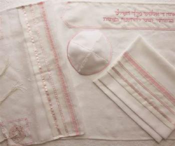 Pink and white bat mitzvah tallit set