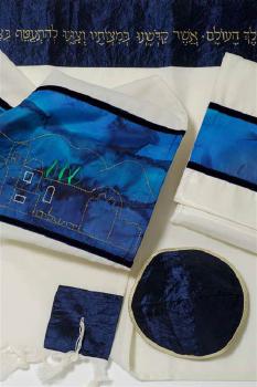 Royal blue mens wool tallit set