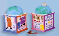 Child's blue wood Tzedakah box