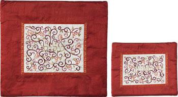 embroidery on maroon raw silk Tallit bag