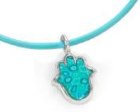 Aqua Leather Hamsa Bracelet