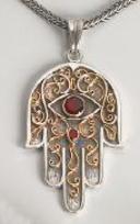 Sterling Silver and 14K Gold Hamsa Pendant