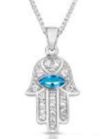 Sterling Silver Hamsa with Sapphire Evil Eye Stone