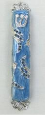 BLUE ENAMEL ON SILVER MEZUZAH CASE