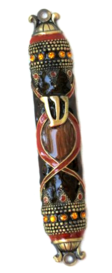 f coffee brown enamel Mezuzah