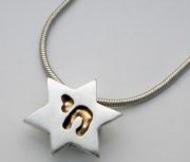 Silver & 18K Gold Jewish Star with chai pendan