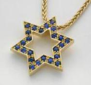 Blue Sapphires Jewish Star Pendant