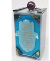 Blue glass Hamsa Tzedakah box